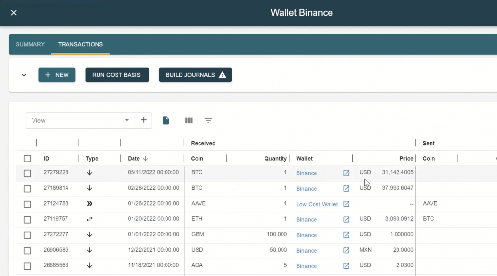 When accounting for crypto assets in SoftLedger you can see all of your cost layers