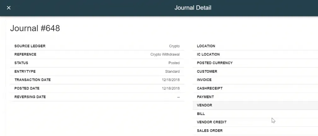 This image shows you the journal detail page within SoftLedger