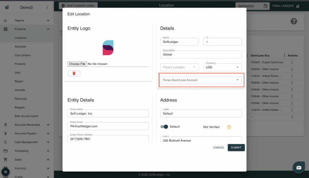 In this image users can set the forex gain/loss account
