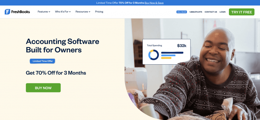 Freshbooks home page - Sage Intacct Alternatives