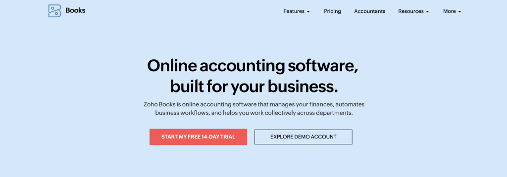 Zoho Books home page - Sage Intact Alternatives