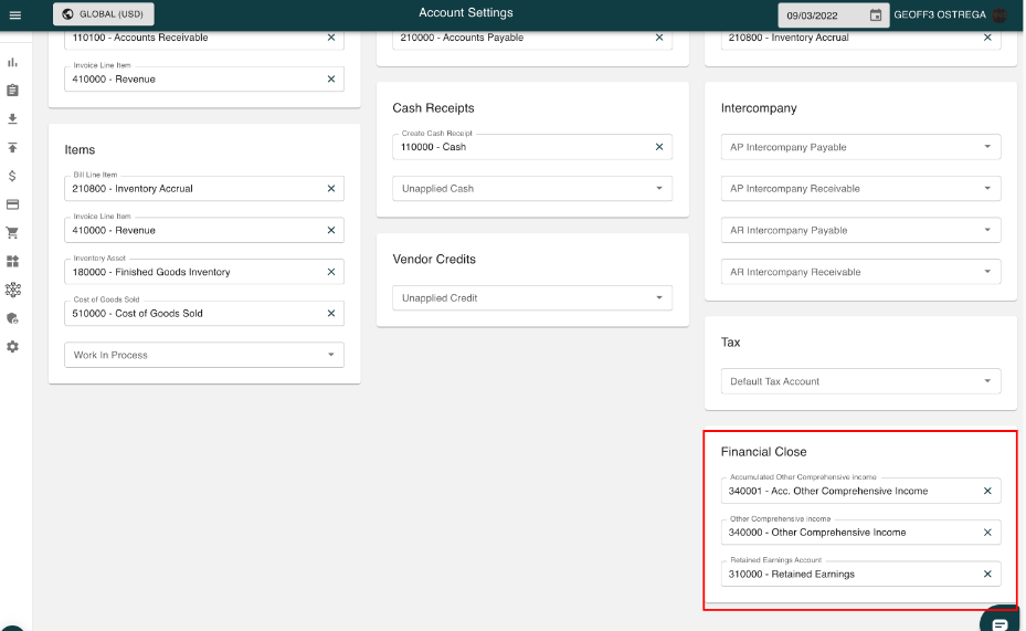 Step 4 to completing a cumulative translation adjustment journal entry in SoftLedger - set up system account default settings