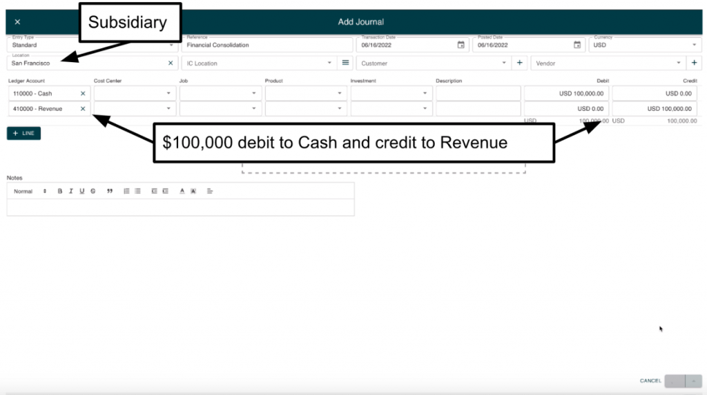 Image of where to add a journal entry in SoftLedger