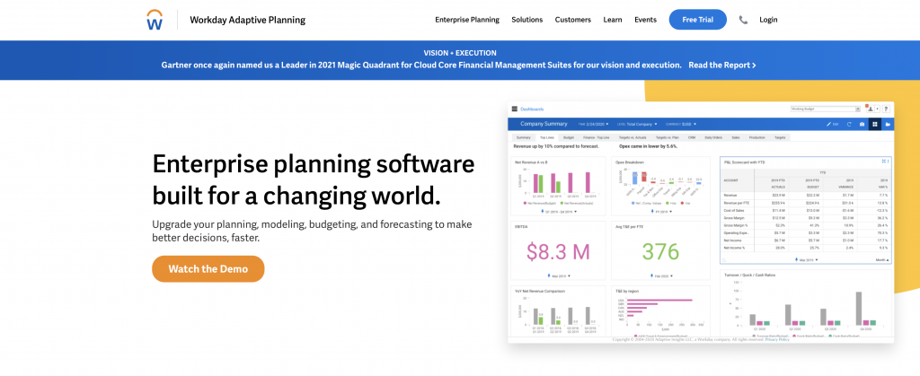 Workday Adaptive Planning Home Page